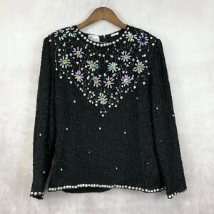 Patchouli Womens Beaded Top XL Glam Art Deco Evening Dressy Statement Partywear